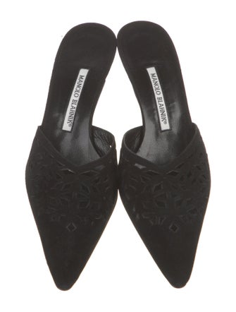 Manolo Blahnik Suede Lasercut Accents Mules