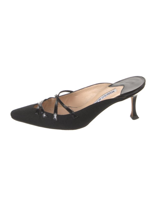 Manolo Blahnik Canvas Leather Trim Embellishment Mules