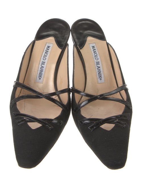 Manolo Blahnik Canvas Leather Trim Embellishment Mules