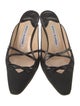 Manolo Blahnik Canvas Leather Trim Embellishment Mules