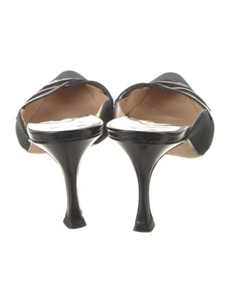 Manolo Blahnik Canvas Leather Trim Embellishment Mules