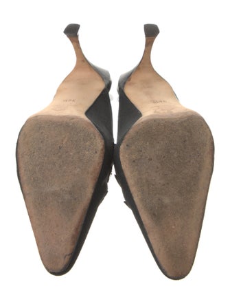 Manolo Blahnik Canvas Leather Trim Embellishment Mules