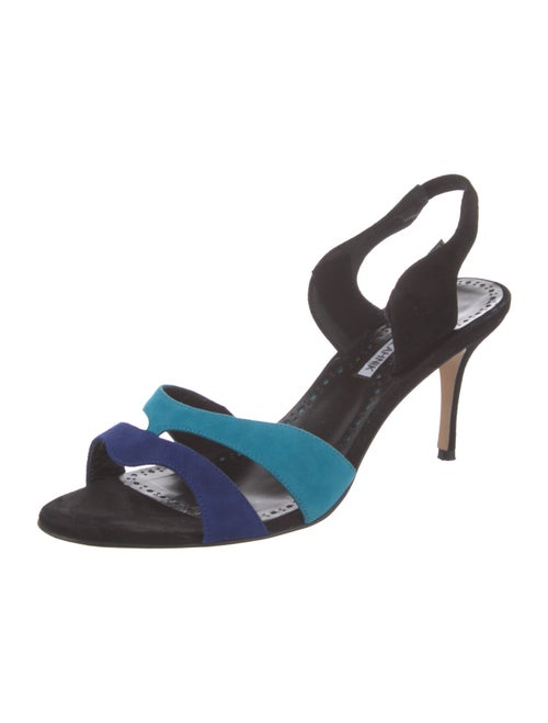 Manolo Blahnik Suede Colorblock Pattern Slingback Sandals