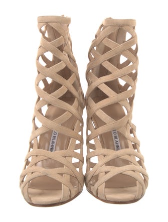 Manolo Blahnik Suede Lace-Up Boots