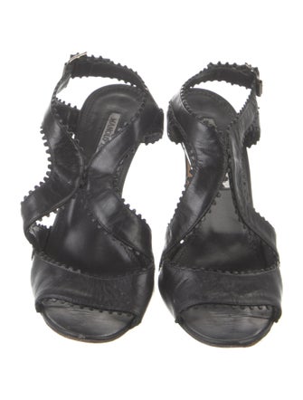 Manolo Blahnik Leather Scalloped Accent Slingback Sandals