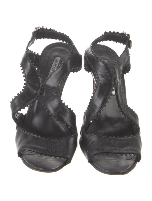 Manolo Blahnik Leather Scalloped Accent Slingback Sandals