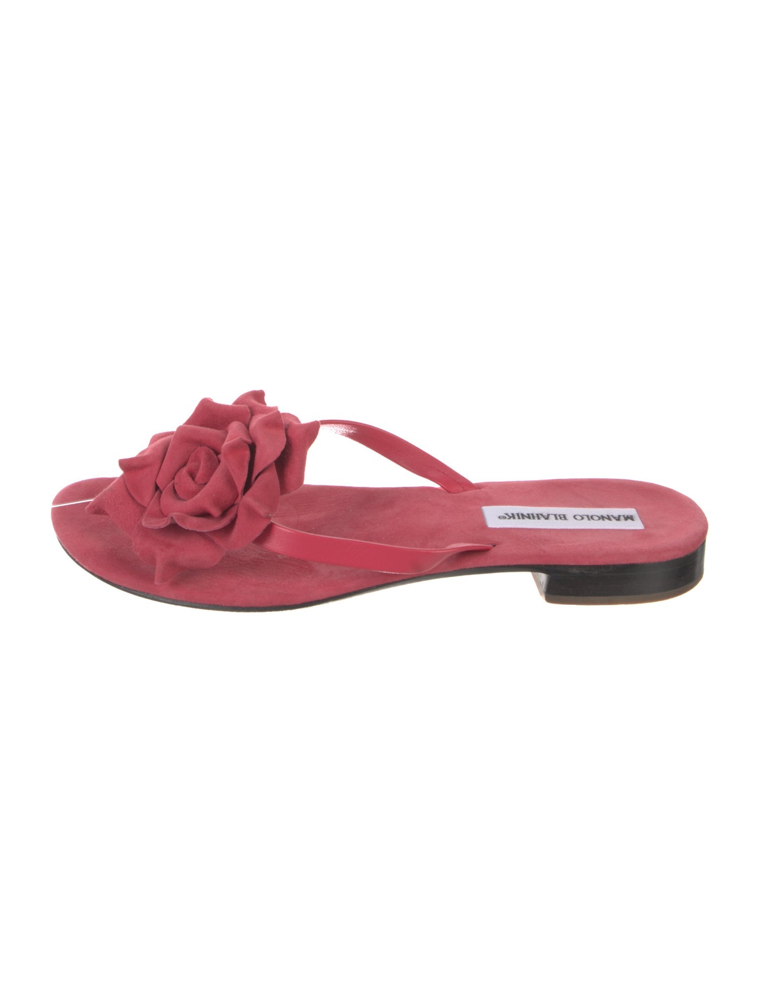 Manolo Blahnik Suede Floral Print Slides