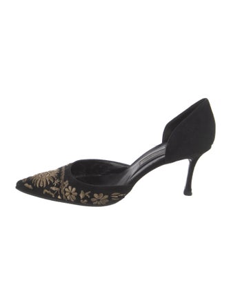 Manolo Blahnik Suede Floral Print D'Orsay Pumps