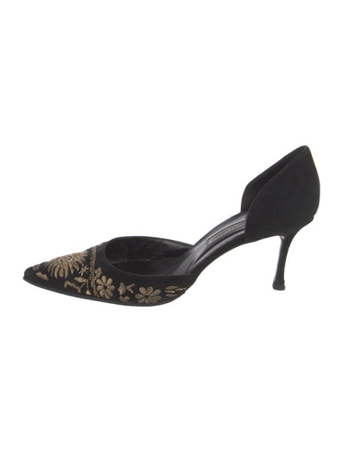 Manolo Blahnik Suede Floral Print D'Orsay Pumps