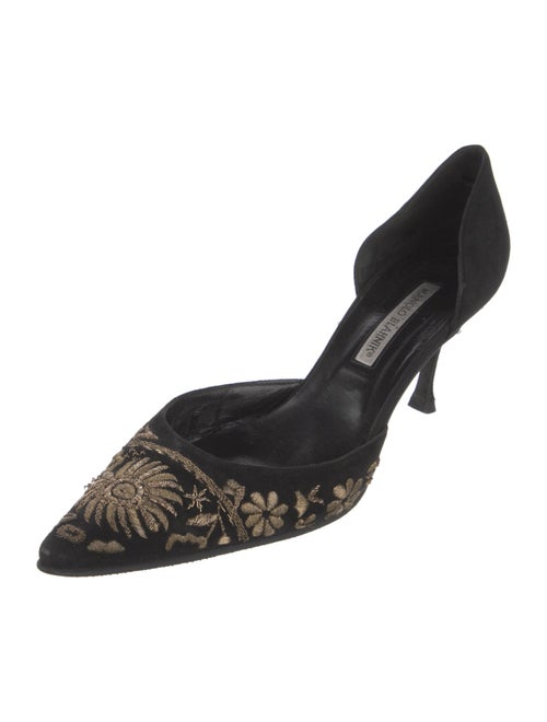 Manolo Blahnik Suede Floral Print D'Orsay Pumps
