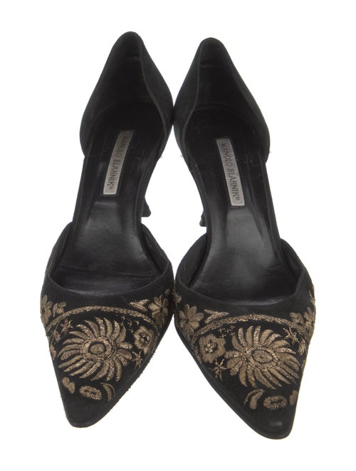 Manolo Blahnik Suede Floral Print D'Orsay Pumps