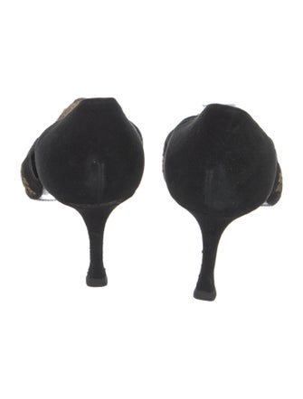 Manolo Blahnik Suede Floral Print D'Orsay Pumps