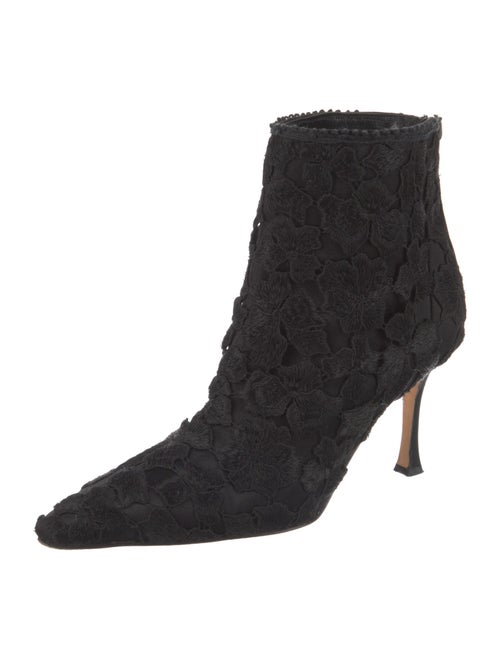 Manolo Blahnik Satin Beaded Accents Sock Boots