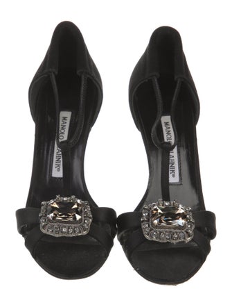 Manolo Blahnik Satin Crystal Embellishments T-Strap Sandals