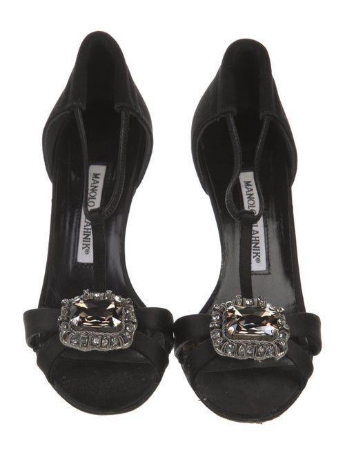 Manolo Blahnik Satin Crystal Embellishments T-Strap Sandals
