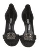 Manolo Blahnik Satin Crystal Embellishments T-Strap Sandals
