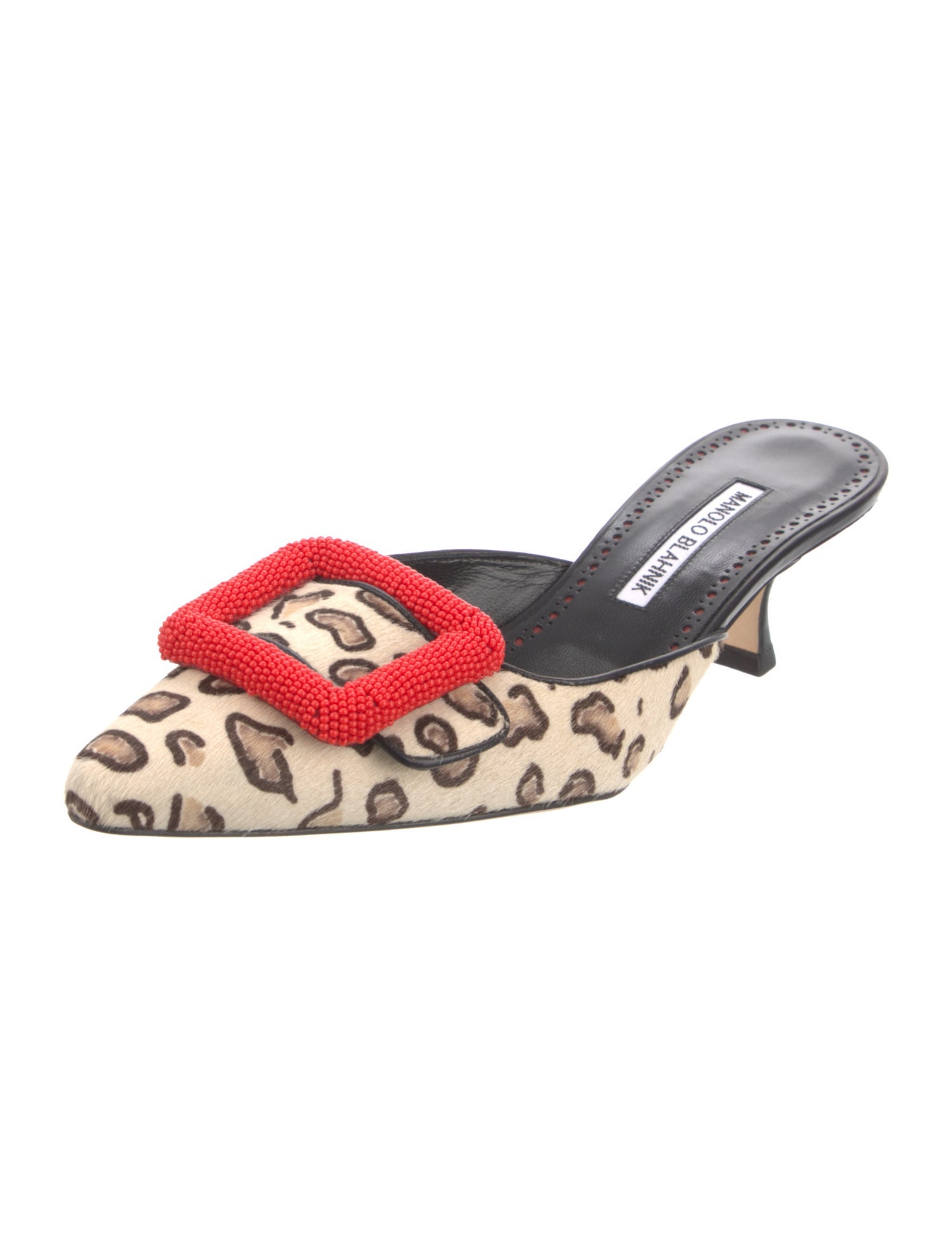 Manolo Blahnik Ponyhair Animal Print Mules