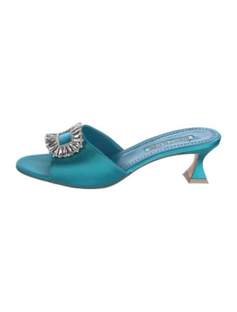 Manolo Blahnik Satin Crystal Embellishments Slides