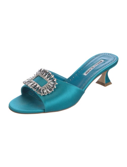 Manolo Blahnik Satin Crystal Embellishments Slides