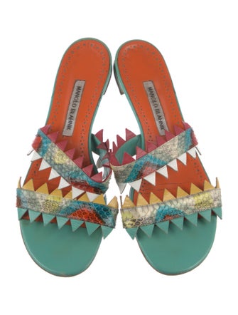 Manolo Blahnik Leather Animal Print Slides
