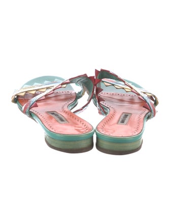 Manolo Blahnik Leather Animal Print Slides