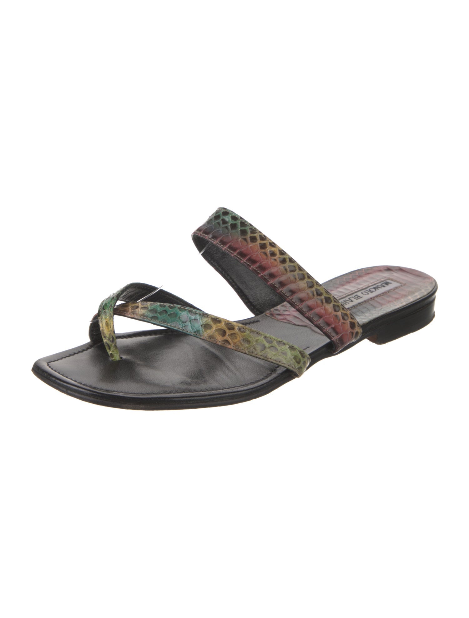 Manolo Blahnik Leather Animal Print Slides