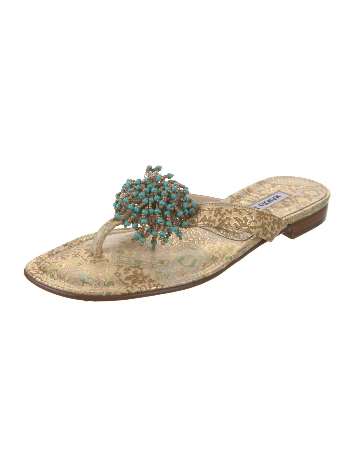 Manolo Blahnik Leather Animal Print Slides