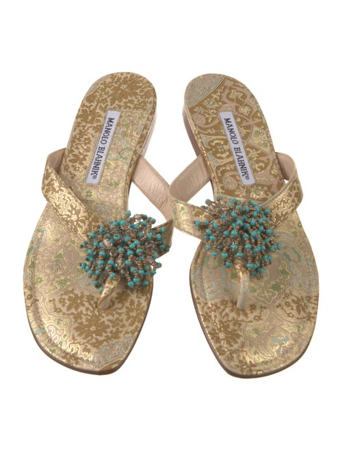 Manolo Blahnik Leather Animal Print Slides