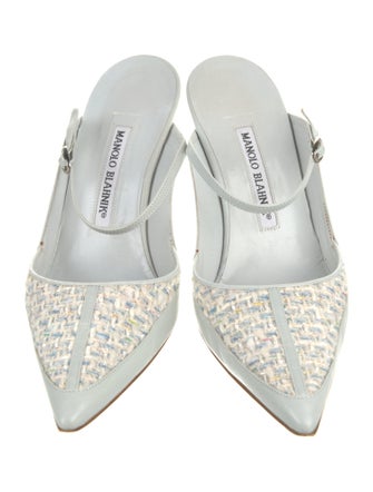 Manolo Blahnik Tweed Pattern Leather Mules