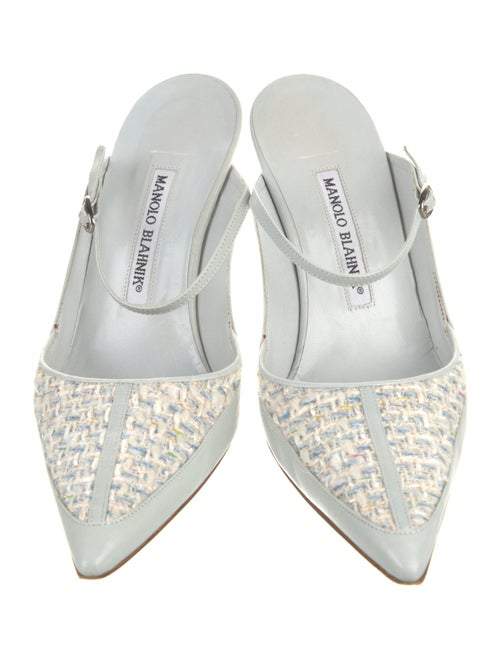 Manolo Blahnik Tweed Pattern Leather Mules