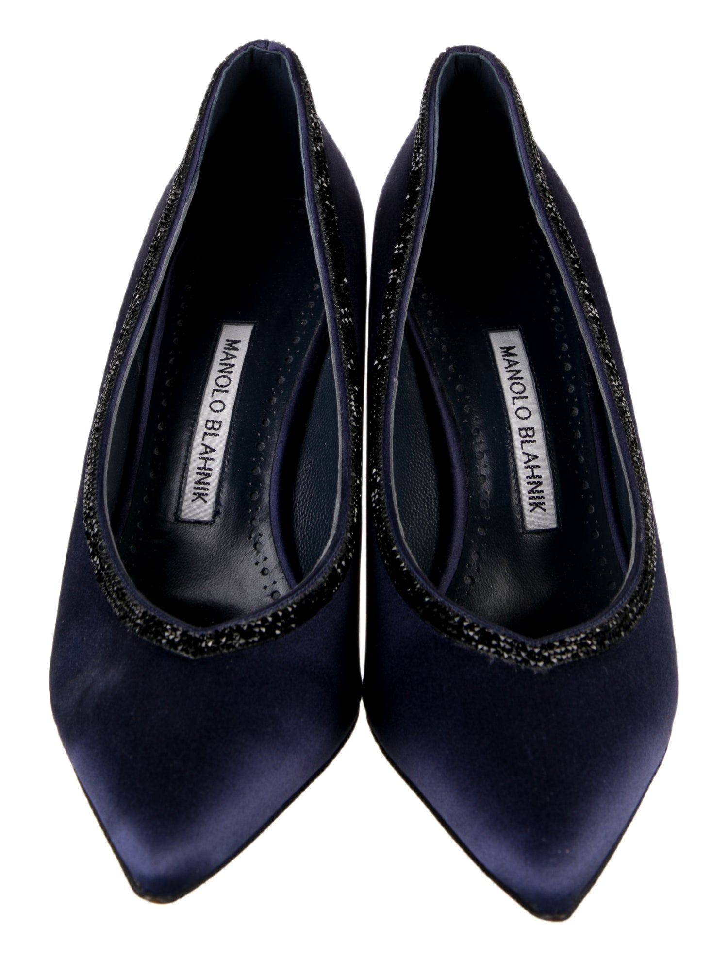 Manolo Blahnik Satin Crystal Embellishments Pumps