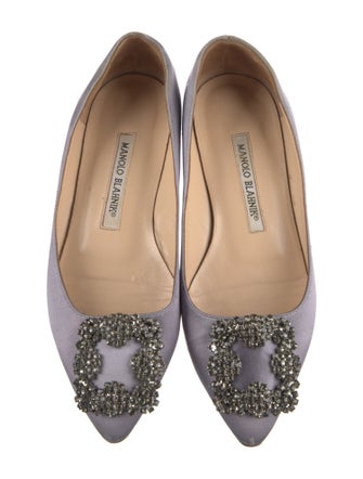 Manolo Blahnik Satin Crystal Embellishments Ballet Flats