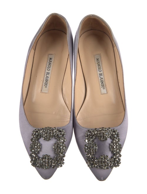 Manolo Blahnik Satin Crystal Embellishments Ballet Flats