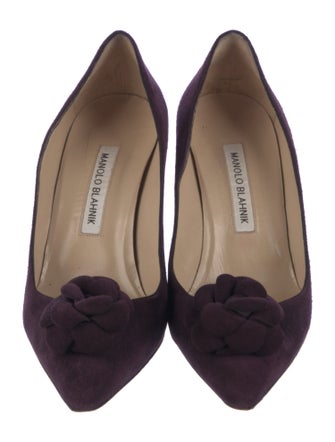Manolo Blahnik Suede Ruffle Embellishment Pumps