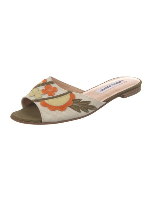 Manolo Blahnik Canvas Embroidered Accent Slides