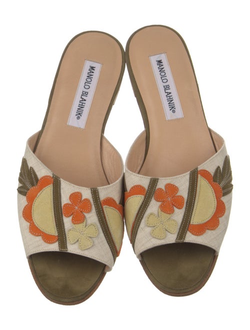 Manolo Blahnik Canvas Embroidered Accent Slides
