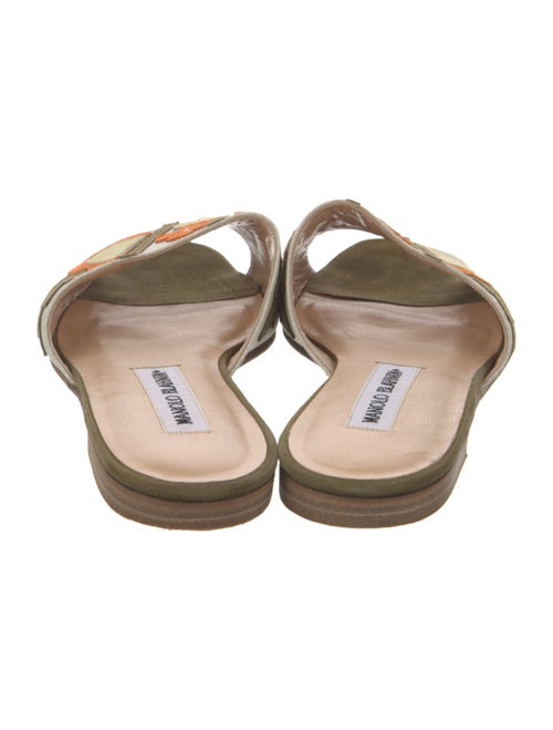Manolo Blahnik Canvas Embroidered Accent Slides
