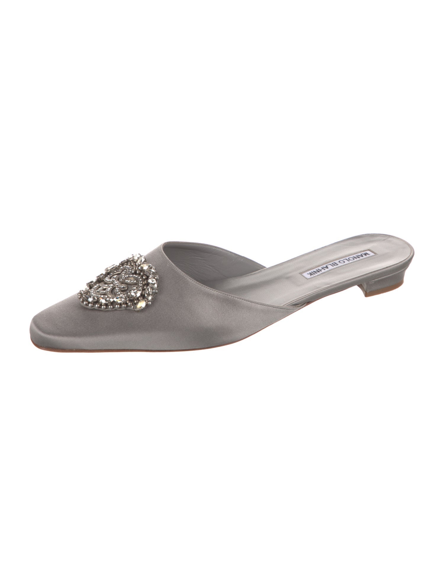 Manolo Blahnik Satin Crystal Embellishments Mules