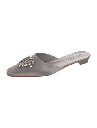 Manolo Blahnik Satin Crystal Embellishments Mules