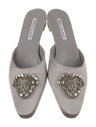 Manolo Blahnik Satin Crystal Embellishments Mules