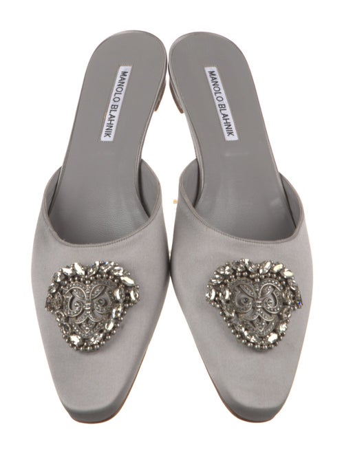 Manolo Blahnik Satin Crystal Embellishments Mules