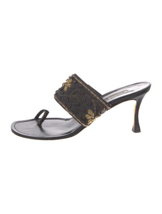 Manolo Blahnik Canvas Printed Slides