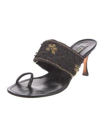 Manolo Blahnik Canvas Printed Slides