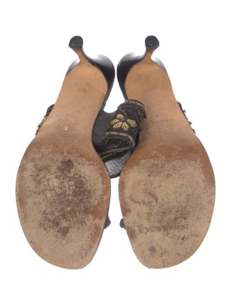 Manolo Blahnik Canvas Printed Slides