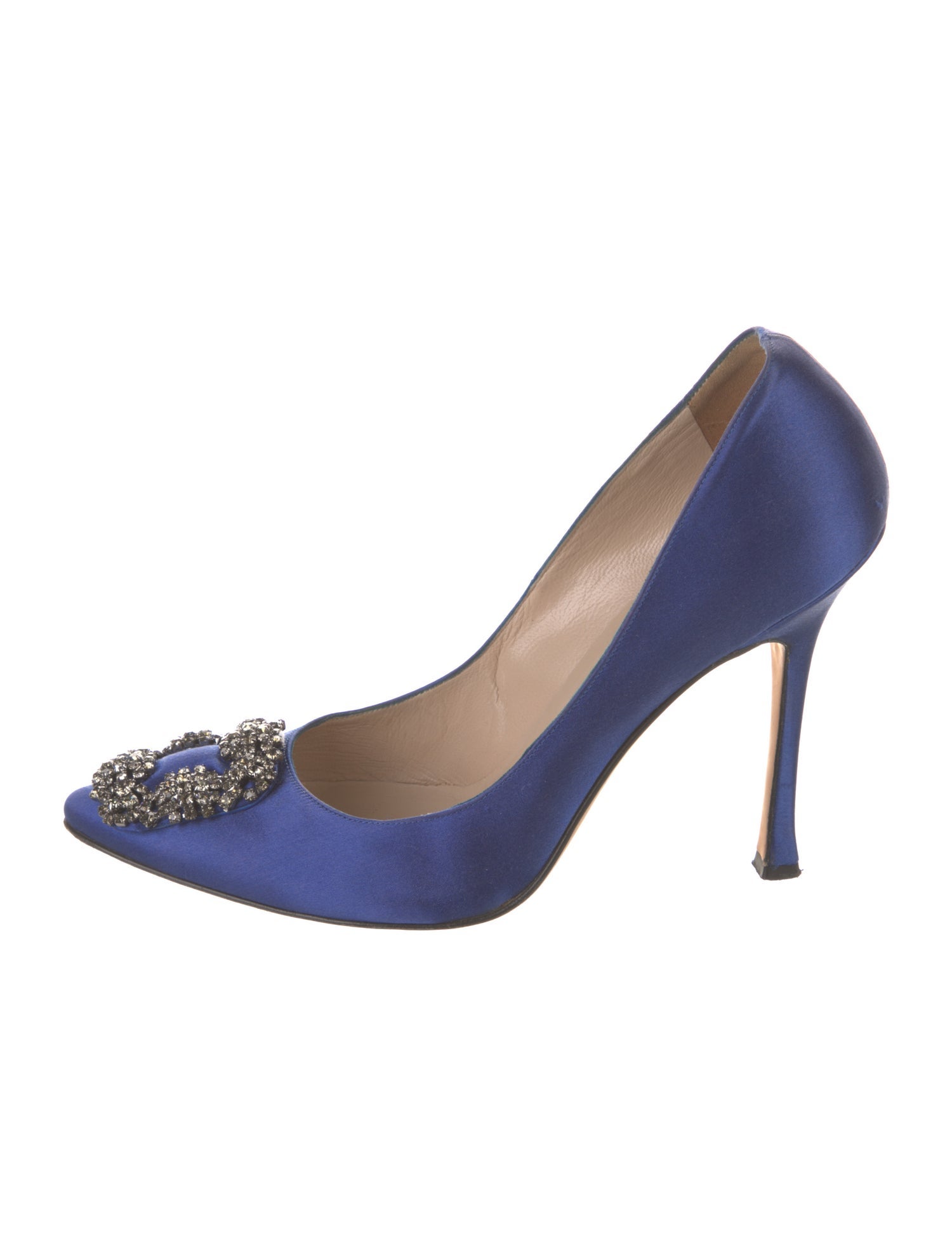 Manolo Blahnik Satin Crystal Embellishments Pumps