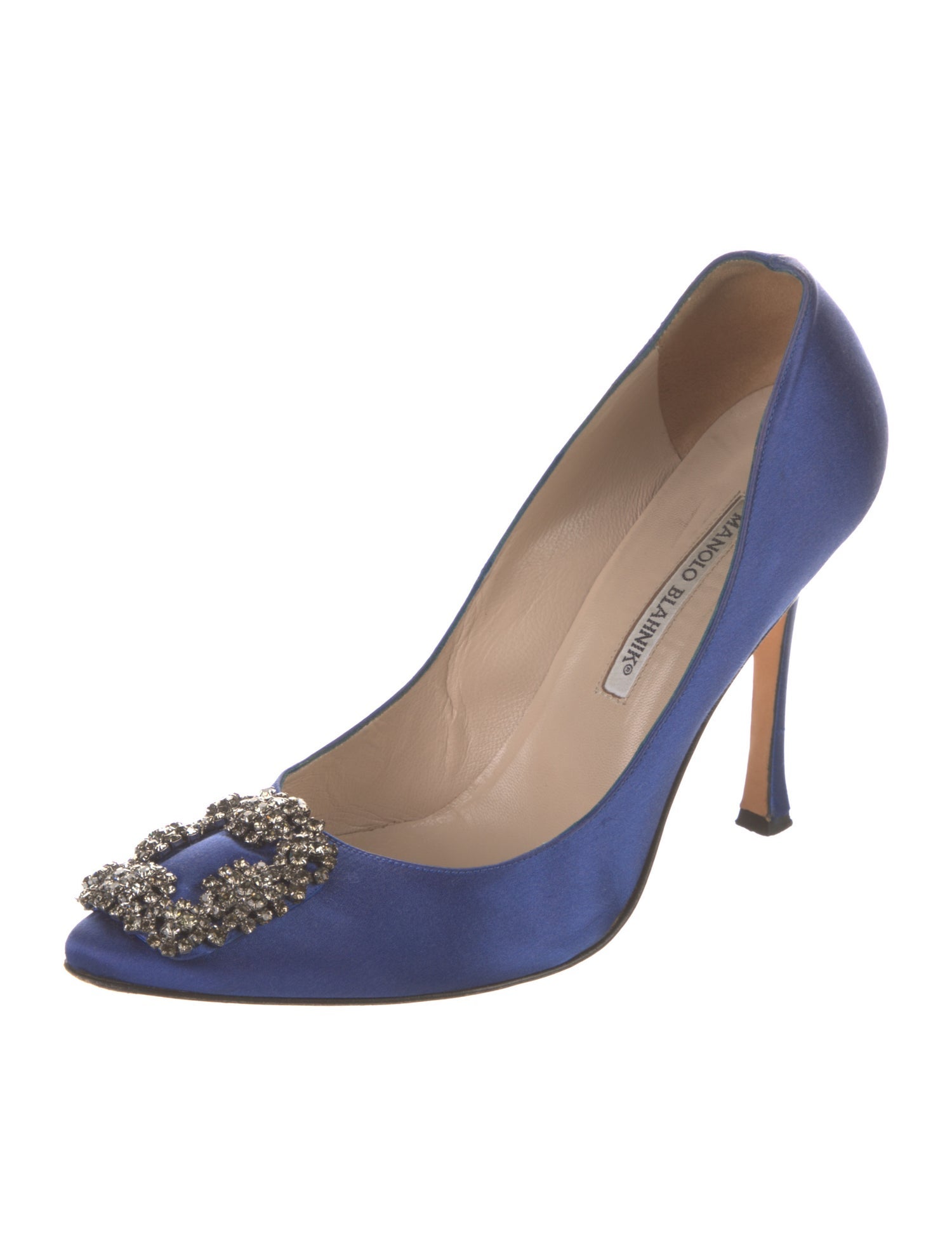 Manolo Blahnik Satin Crystal Embellishments Pumps