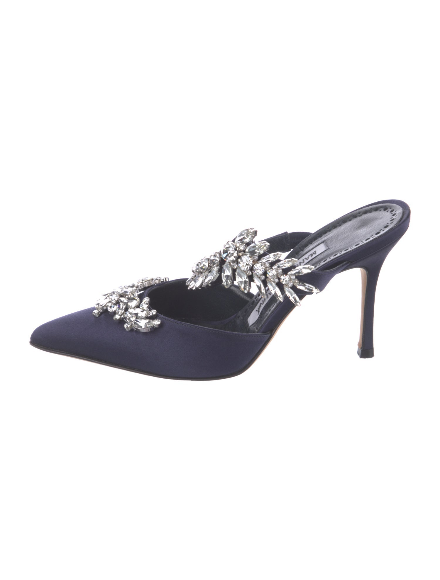 Manolo Blahnik Satin Crystal Embellishments Mules
