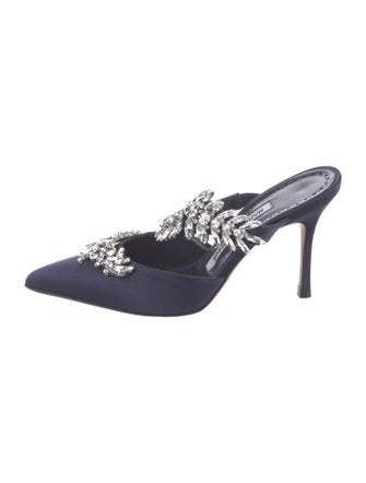 Manolo Blahnik Satin Crystal Embellishments Mules