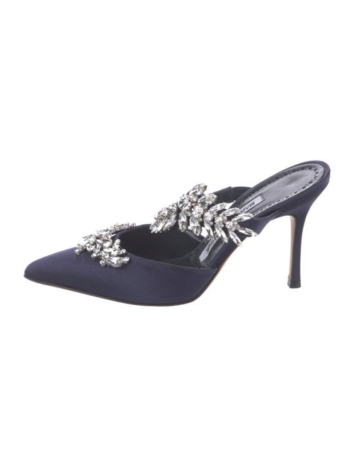 Manolo Blahnik Satin Crystal Embellishments Mules