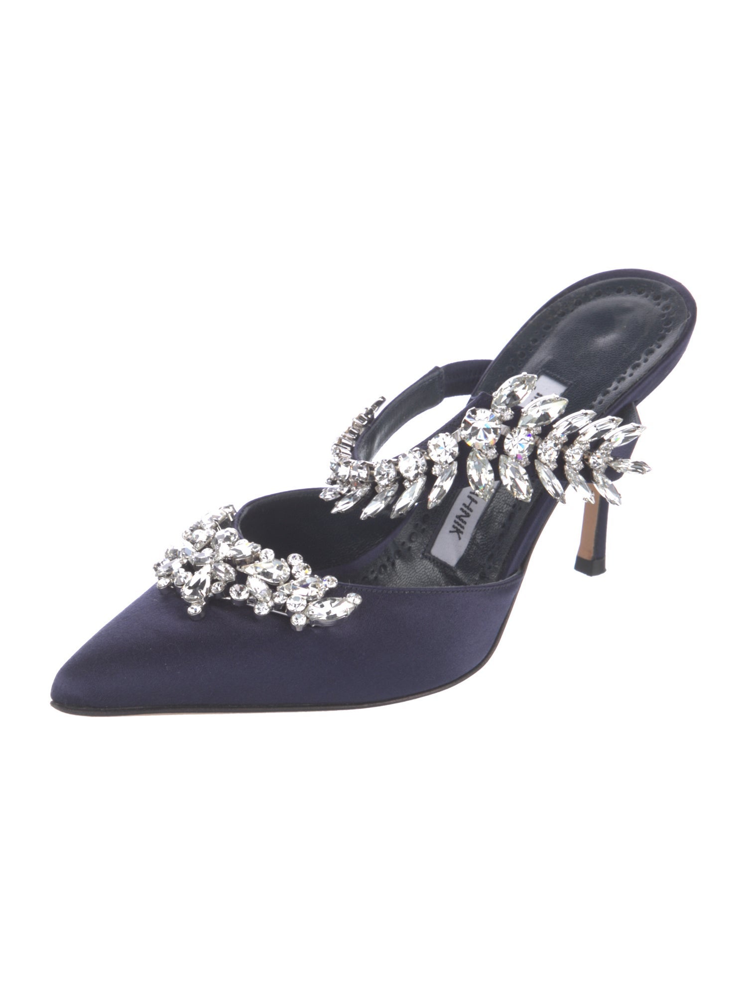 Manolo Blahnik Satin Crystal Embellishments Mules